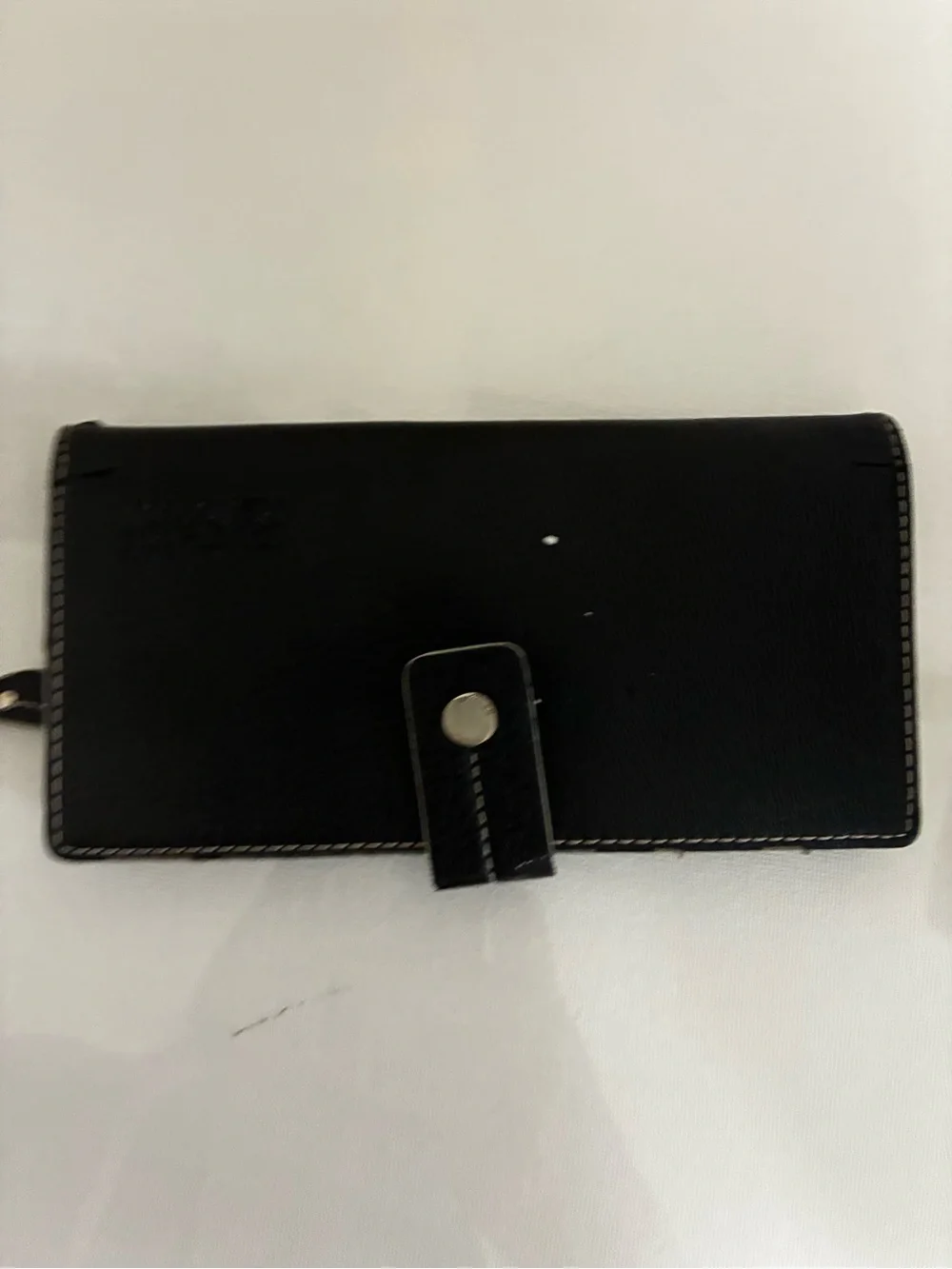 Men's Black Long Card & Key Holder Wallet with White Stitching